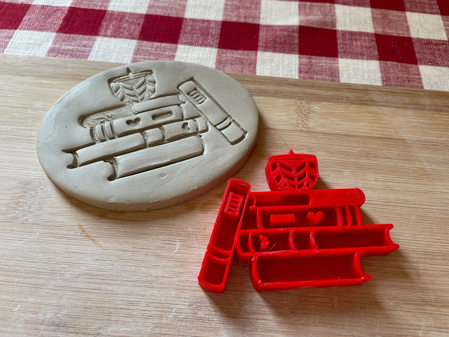 Book w/ Candles pottery stamp - August 2023 mystery box, plastic 3D printed, multiple sizes available