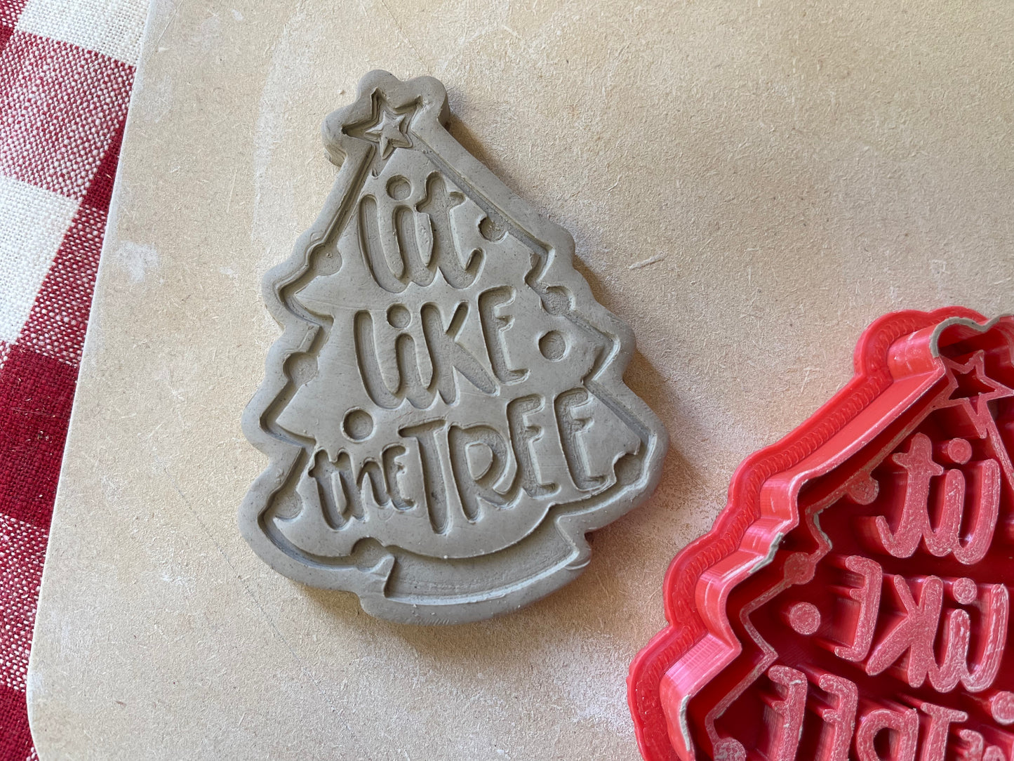 "Lit like the Tree" or plain Christmas tree pottery stamp w/ optional ornament cutter - Pottery Tool, plastic 3d printed, multiple sizes available