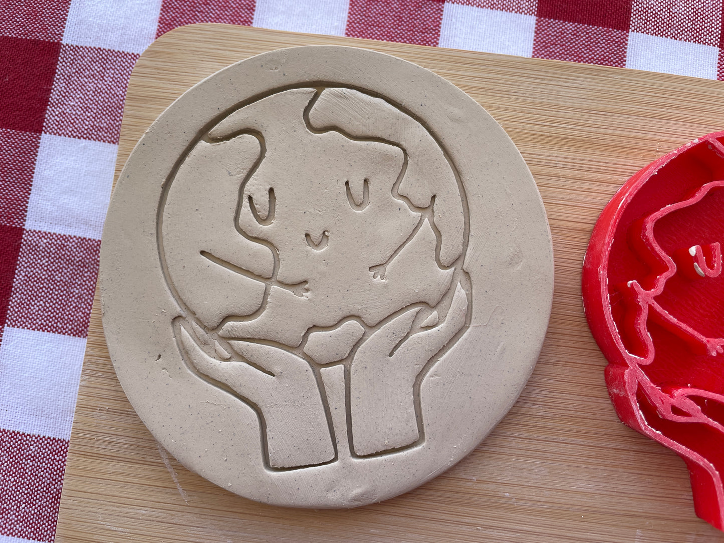 Earth in Hands Pottery Stamp - Earth themed March 2025 Mystery Box, multiple sizes available
