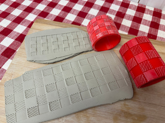Buffalo Plaid/Gingham Check Pottery Roller - Now in 2 sizes! Border Stamp, Repeating pattern, Plastic 3d printed