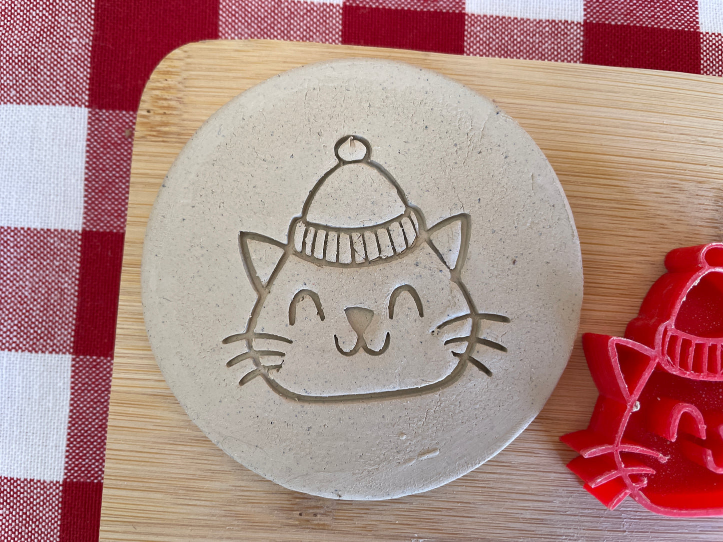Winter Cat - Pottery Stamp - July 2025 - Christmas in July Themed Mystery Box, multiple sizes available