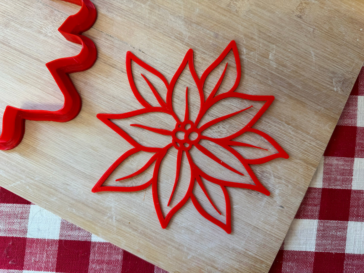 Poinsettia Design, Pottery Stamp or Stencil w/ optional cutter - plastic 3d printed, multiple sizes available