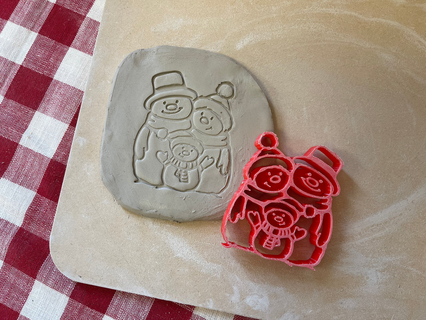 Snowman Family of 3 design pottery stamp - multiple sizes available