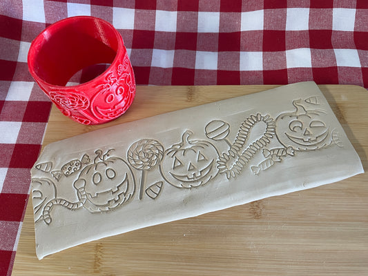 Pumpkins and Halloween Candy Pottery Roller - May 2025 Halloween II Themed Mystery Box - Border Design, Repeating pattern, Plastic 3d printed