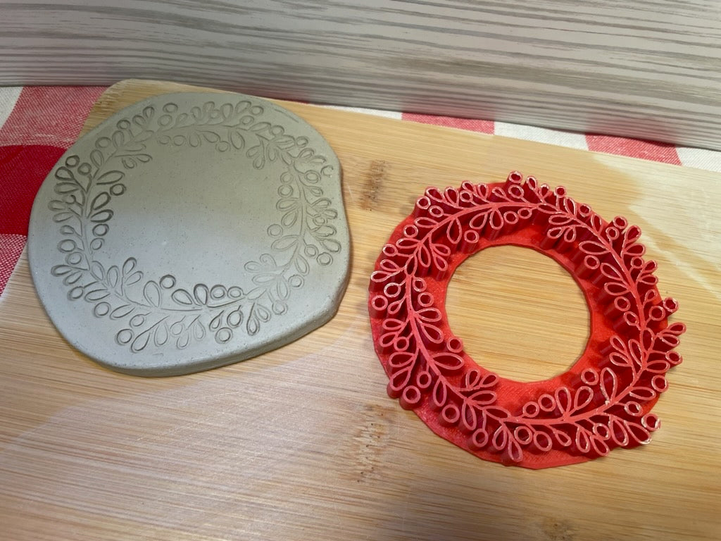Wreath pottery stamp - December 2023 mystery box, multiple sizes available