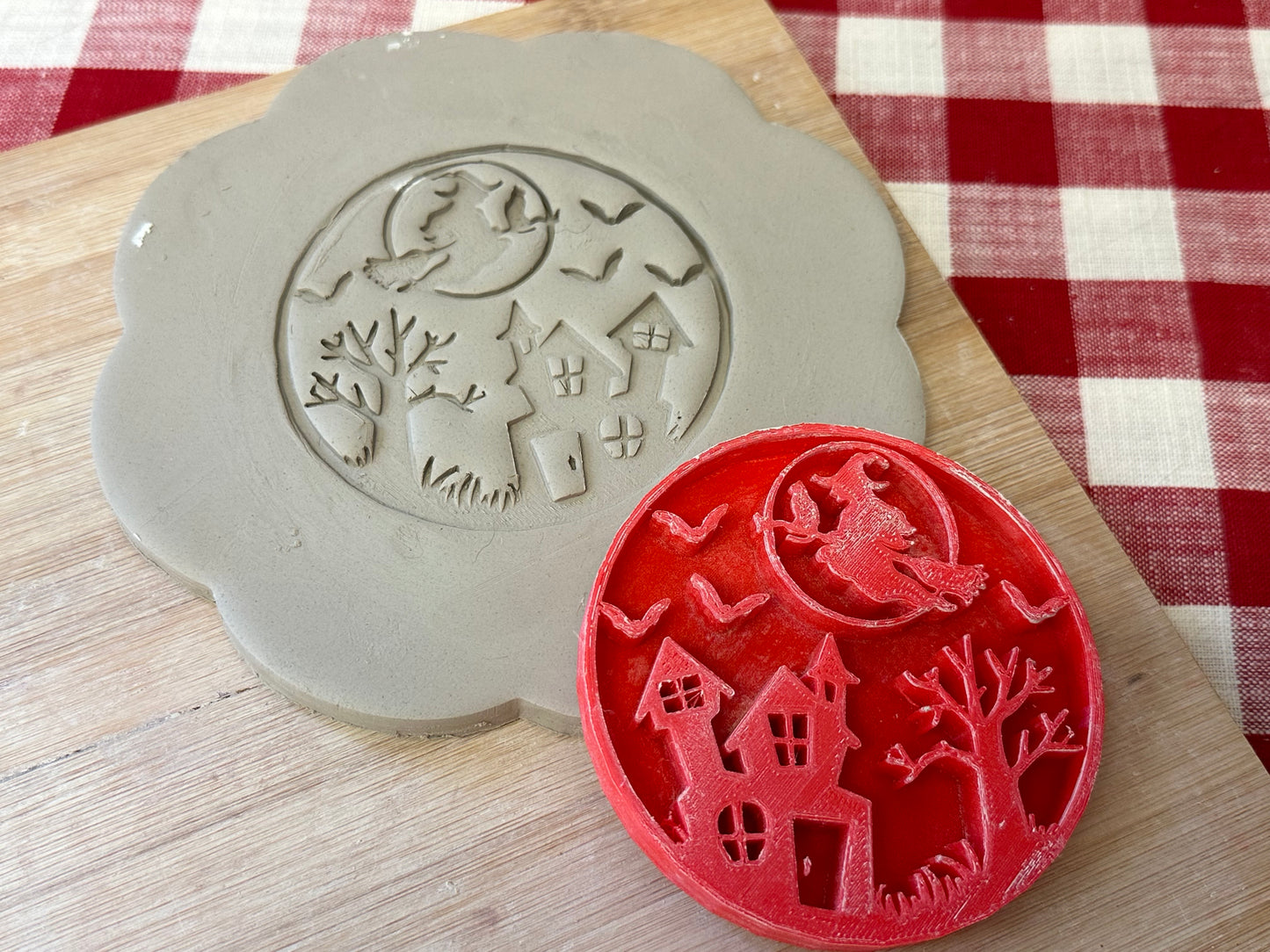 Flying Witch, Halloween Scene Pottery Stamp or Stencil - plastic 3D printed, multiple sizes available