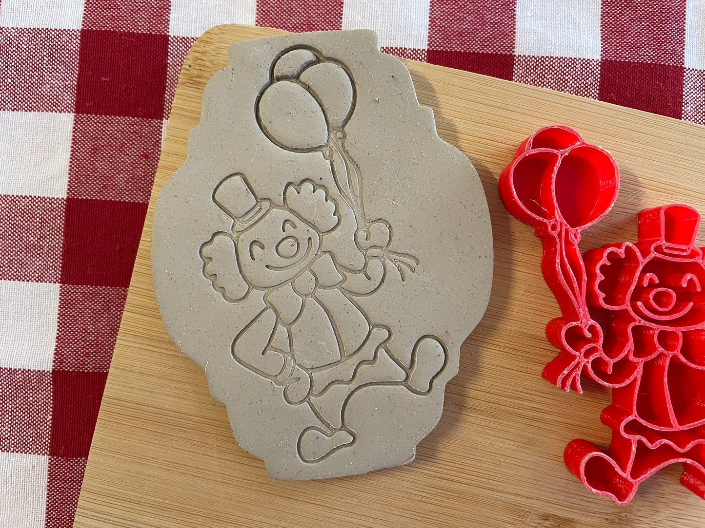 Clown w/ balloons - Pottery Stamp - June 2025 - Circus Themed Mystery Box, multiple sizes available