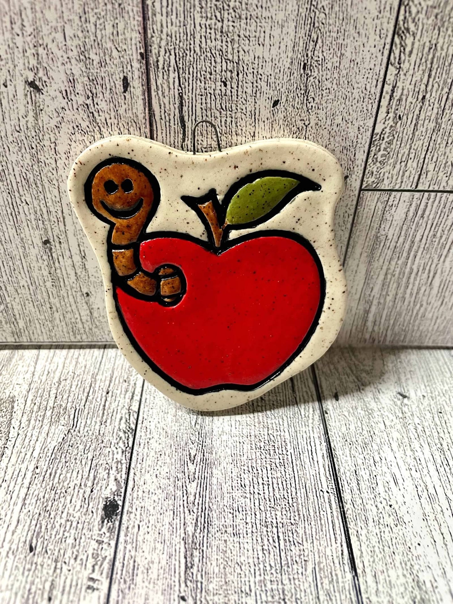 Apple with Worm Pottery Stamp - August 2025 - Back to School Themed Mystery Box, multiple sizes available