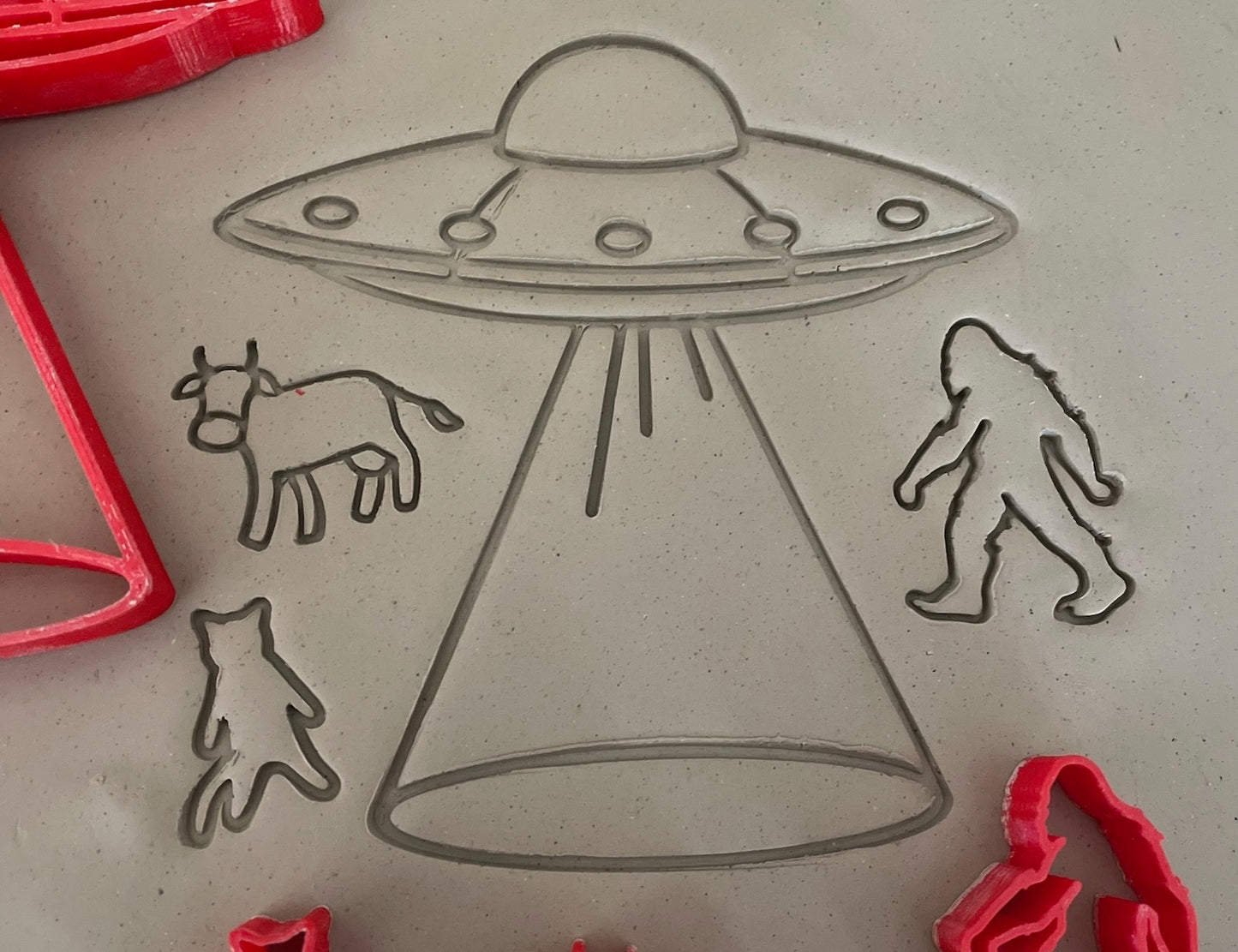 UFO beam me up set - October 2023 Mystery Box, sold as set or individual, cat, cow, big foot