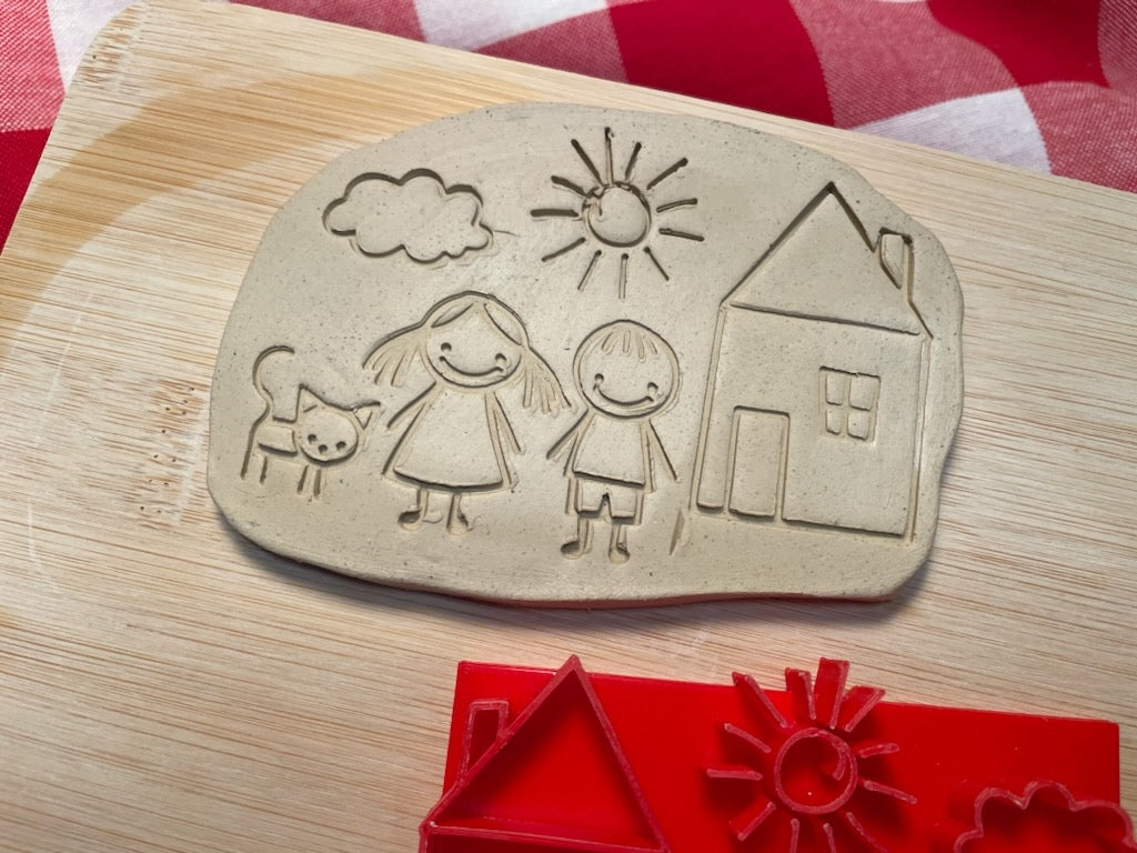 Kid’s Stick Figure Drawing pottery stamp - November 2023 mystery box, multiple sizes available