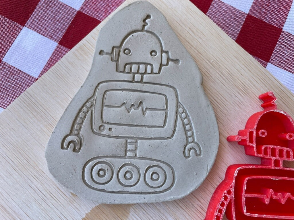 Robot stamp, from the April 2024 Boys themed mystery box - plastic 3D printed, multiple sizes