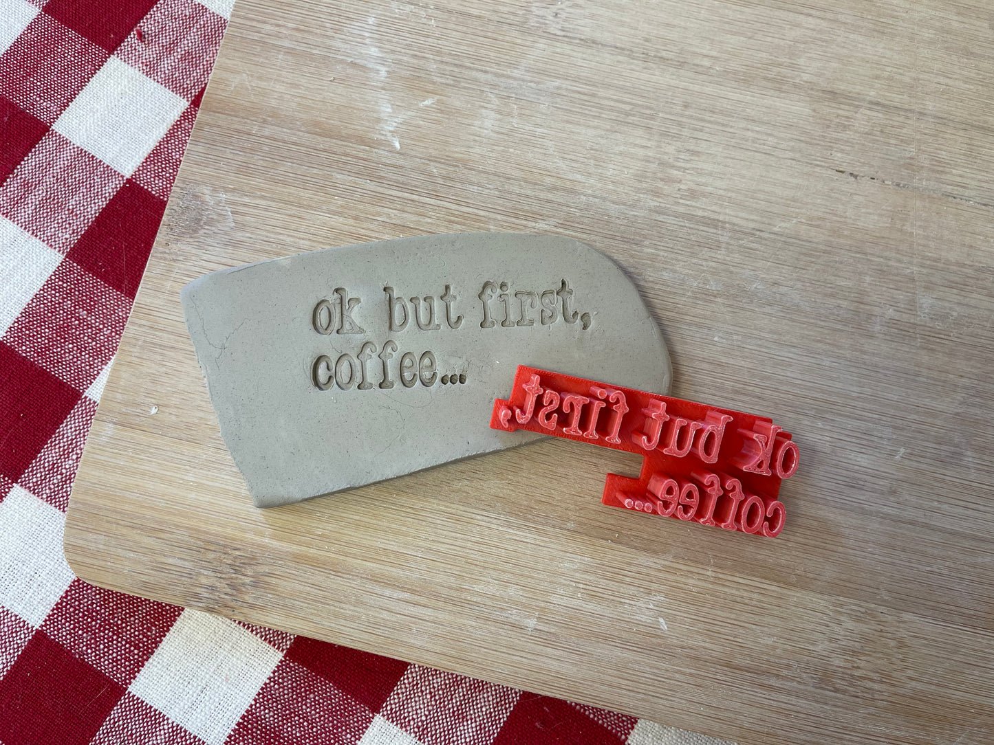 "Ok but first, coffee.." word stamp - plastic 3D printed, multiple sizes