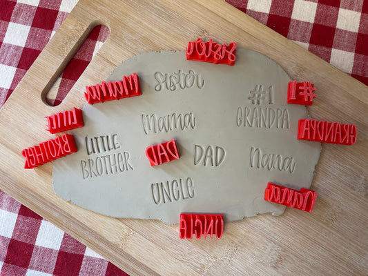 Family Word Stamps - Mother, Father, Sister, Brother, etc, 3D Printed, each