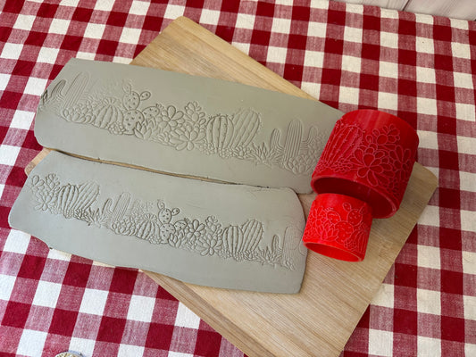 NEW size added - Cacti Pottery Roller - Border Stamp, Repeating pattern, Plastic 3d printed