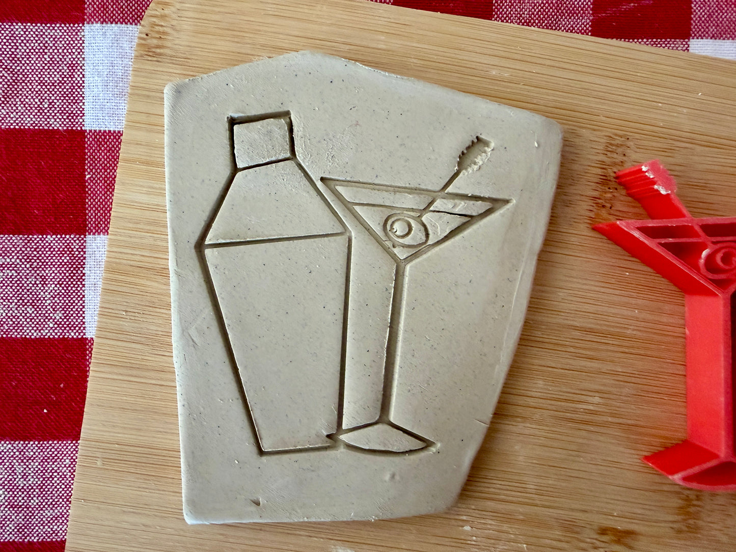 Martini glass and shaker Pottery Stamp - June 2026 - Mid Century Modern Themed Mystery Box, multiple sizes available