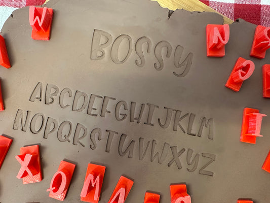 Alphabet Pottery Stamp Set - Bossy Font, alphabet and/or numbers