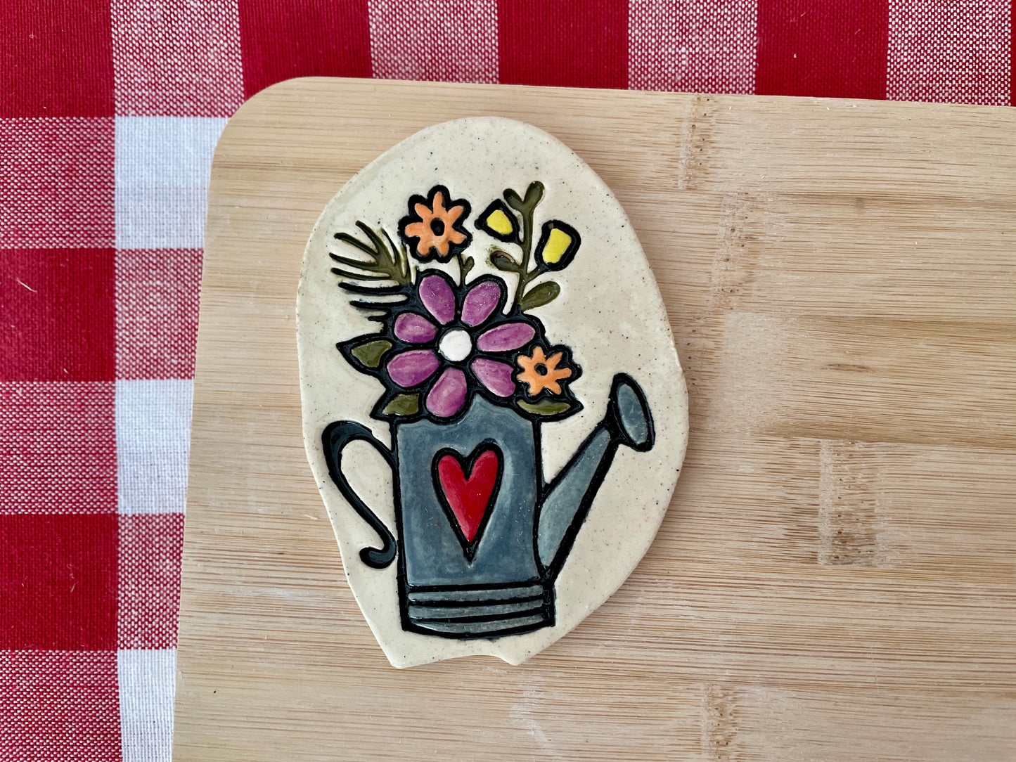 Watering Can and flowers Pottery Stamp - Spring themed February 2025 Mystery Box, multiple sizes available