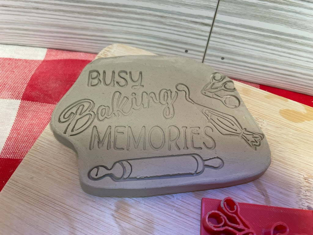 "Busy Baking Memories" word stamp - December 2023 mystery box, plastic 3d printed, multiple sizes available