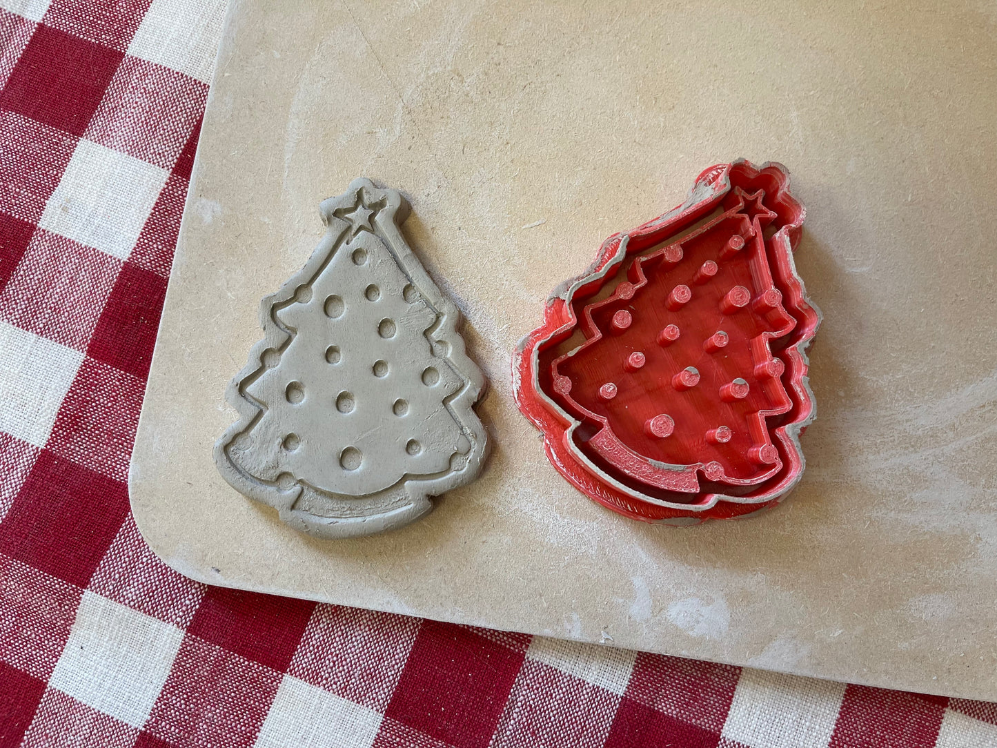 "Lit like the Tree" or plain Christmas tree pottery stamp w/ optional ornament cutter - Pottery Tool, plastic 3d printed, multiple sizes available