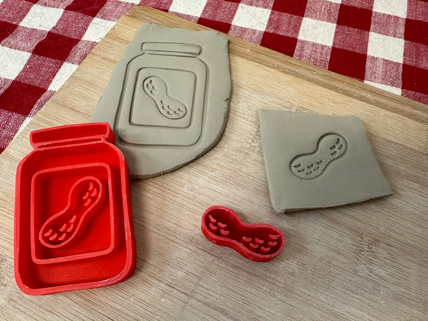 Peanut Butter Jar & Peanut pottery stamp - Each or Set, multiple sizes available