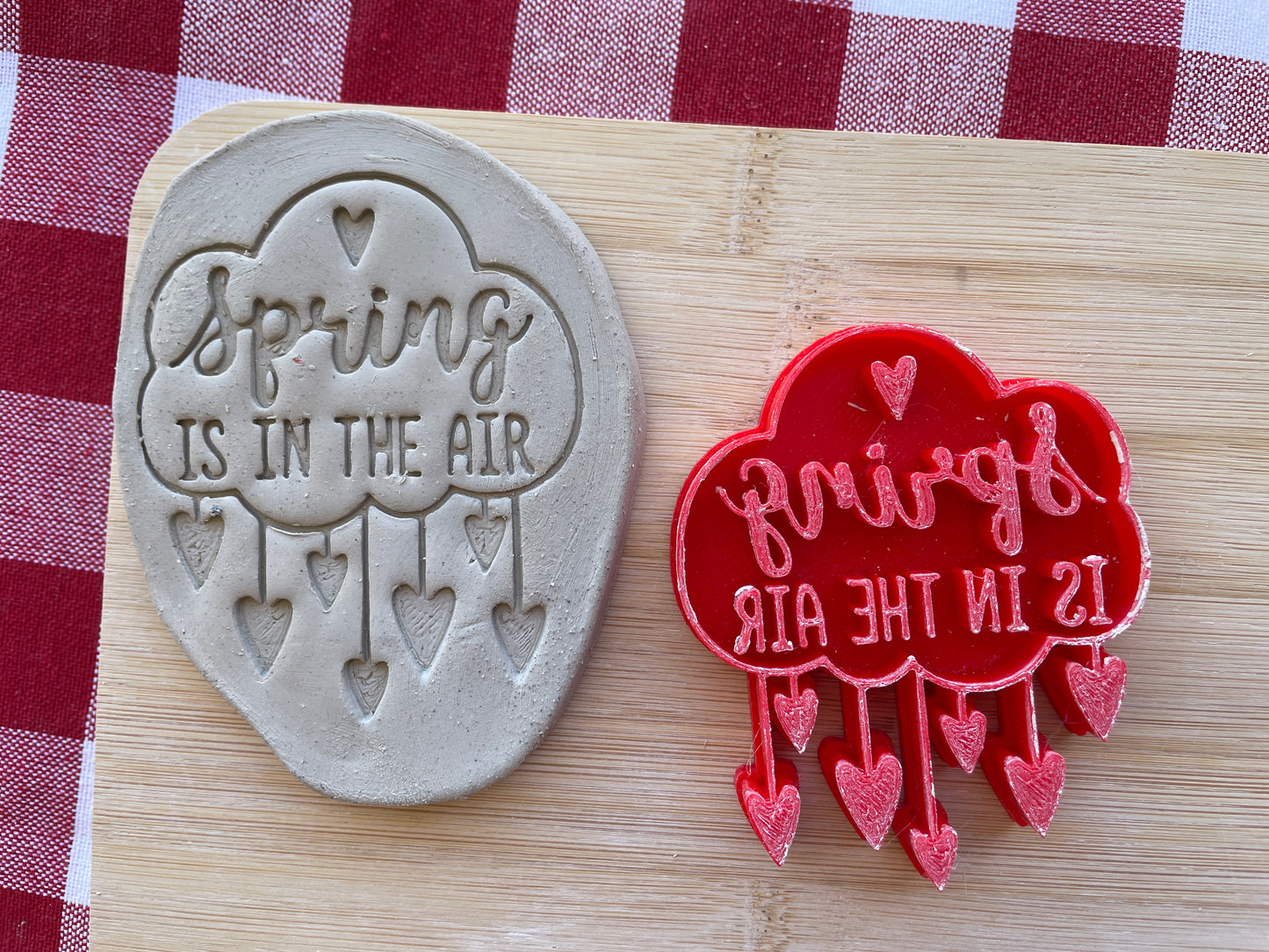 Rain Cloud "Spring is in the Air" Word Pottery Stamp - Spring themed February 2025 Mystery Box, multiple sizes available