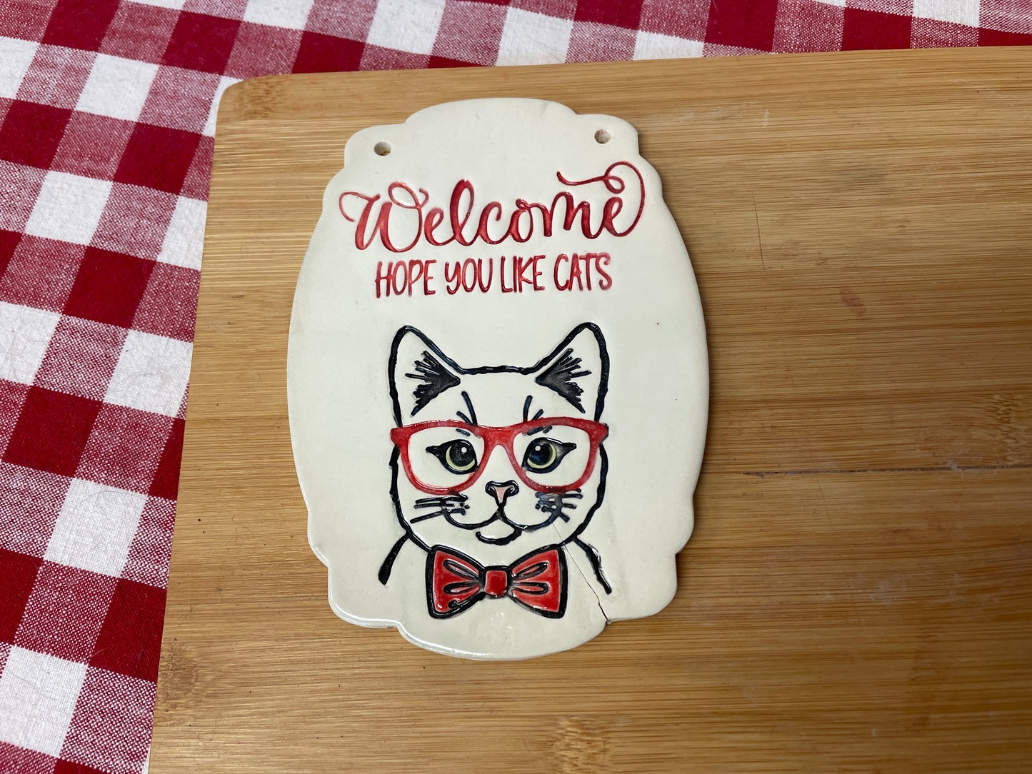 Cat Face w/ Bowtie and Glasses - plastic 3D printed, multiple sizes