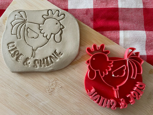 "Rise and Shine" with Rooster stamp,  from the January 2024 mystery box - plastic 3D printed, multiple sizes available