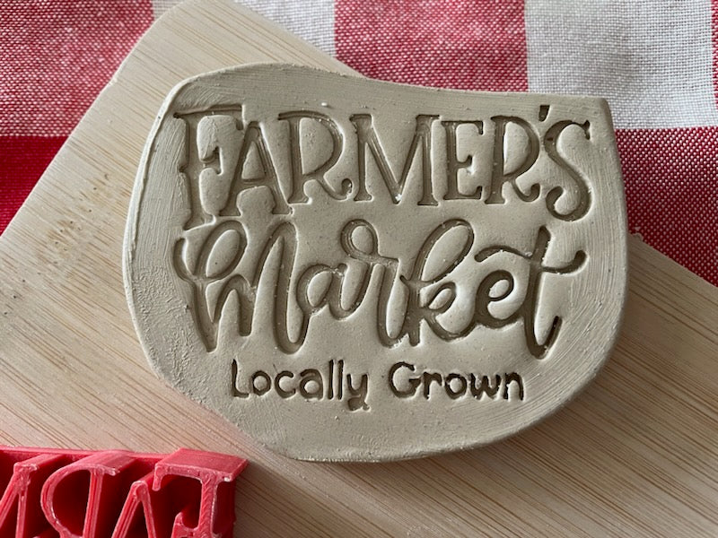 "Farmers Market" word stamp, from the January 2024 mystery box - multiple sizes available, plastic pottery stamp, 3D printed
