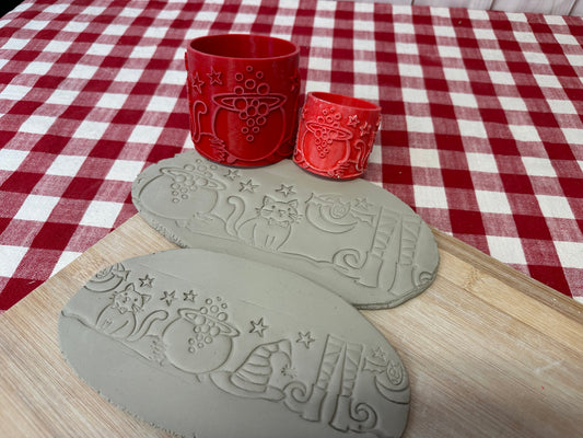 Halloween Witch/Cat Pottery Roller - Border Stamp, Repeating design, Plastic 3d printed