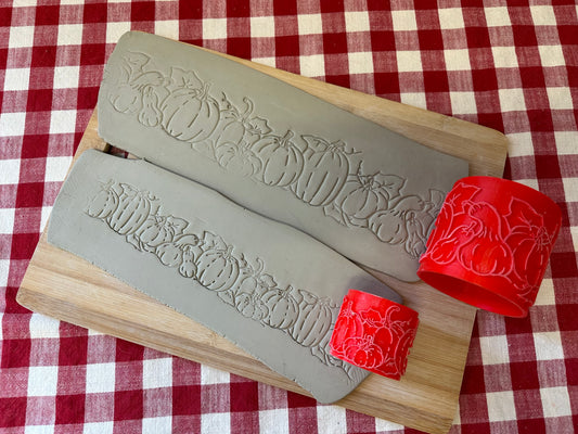 Fall Pumpkins w/leaves Pottery Roller - Border Stamp, Repeating design, Plastic 3d printed