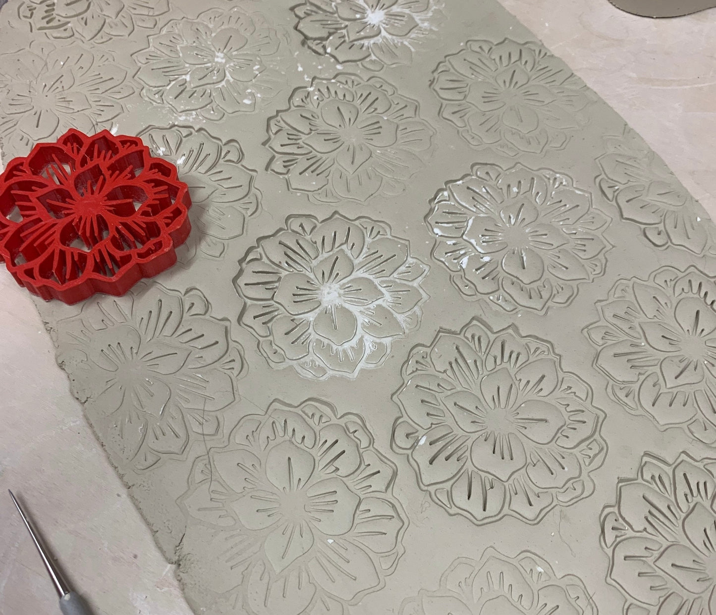 Flower Bunch Pottery Stamp or Stencil w/ optional cutter - Plastic 3d printed, multiple sizes available