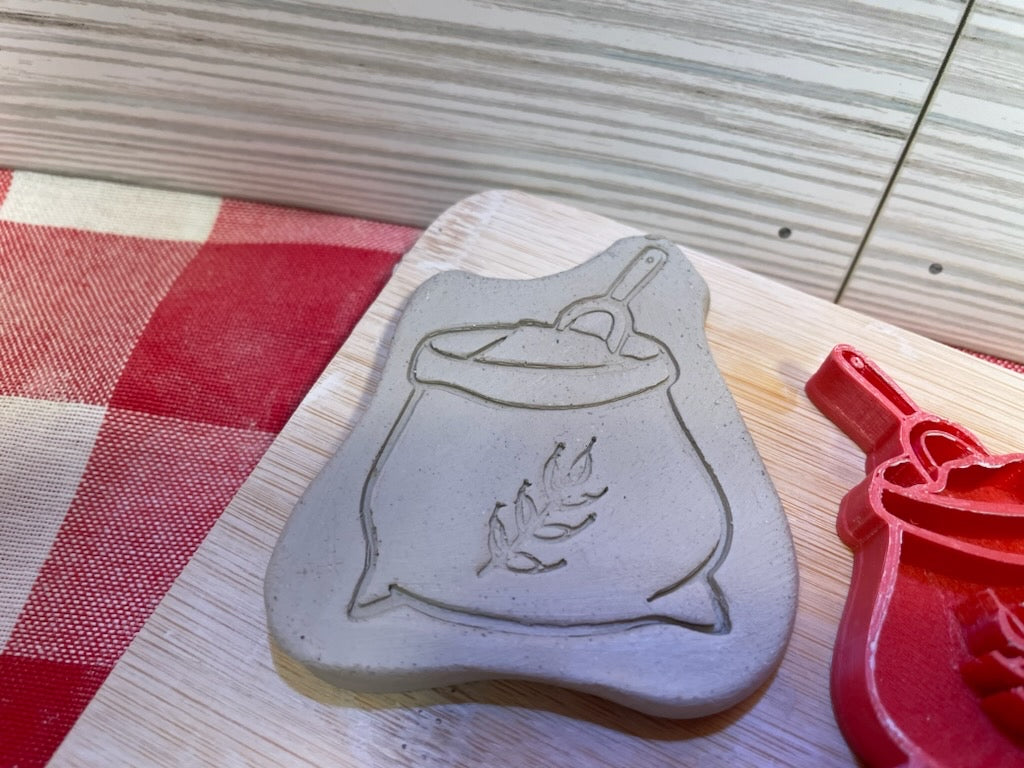 Flour Sack Pottery Stamp - December 2023 Mystery Box, Plastic 3D printed, multiple sizes available