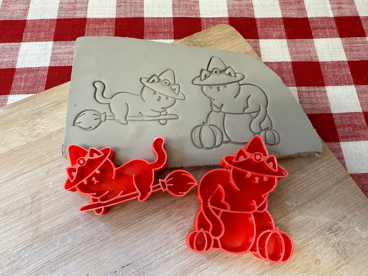 Halloween Witch Cat Pottery Stamp - 3D Printed, each or set