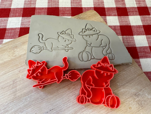 Halloween Witch Cat Pottery Stamp - 3D Printed, each or set