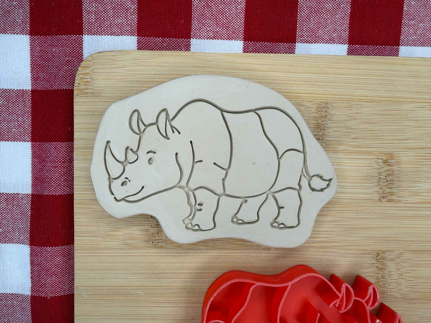 Rhinoceros Pottery Stamp with optional cookie cutter - May 2026 - Animals That I Haven't Yet Made Themed Mystery Box, multiple sizes available
