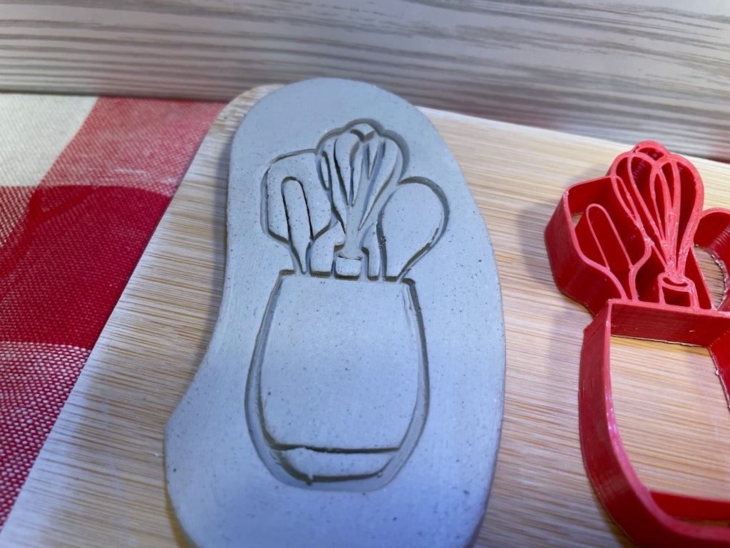 Utensil holder, whisk pottery stamp - December 2023 mystery box, plastic 3d printed, multiple sizes available