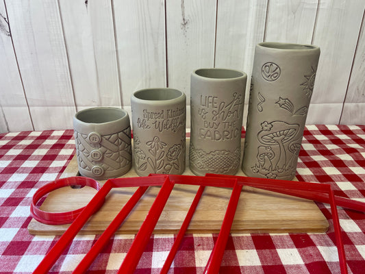 Straight Wall Mug, Cup, Tumbler, Vase Template with Base Clay cutters - 3.375" base with 4 different sized wall height options