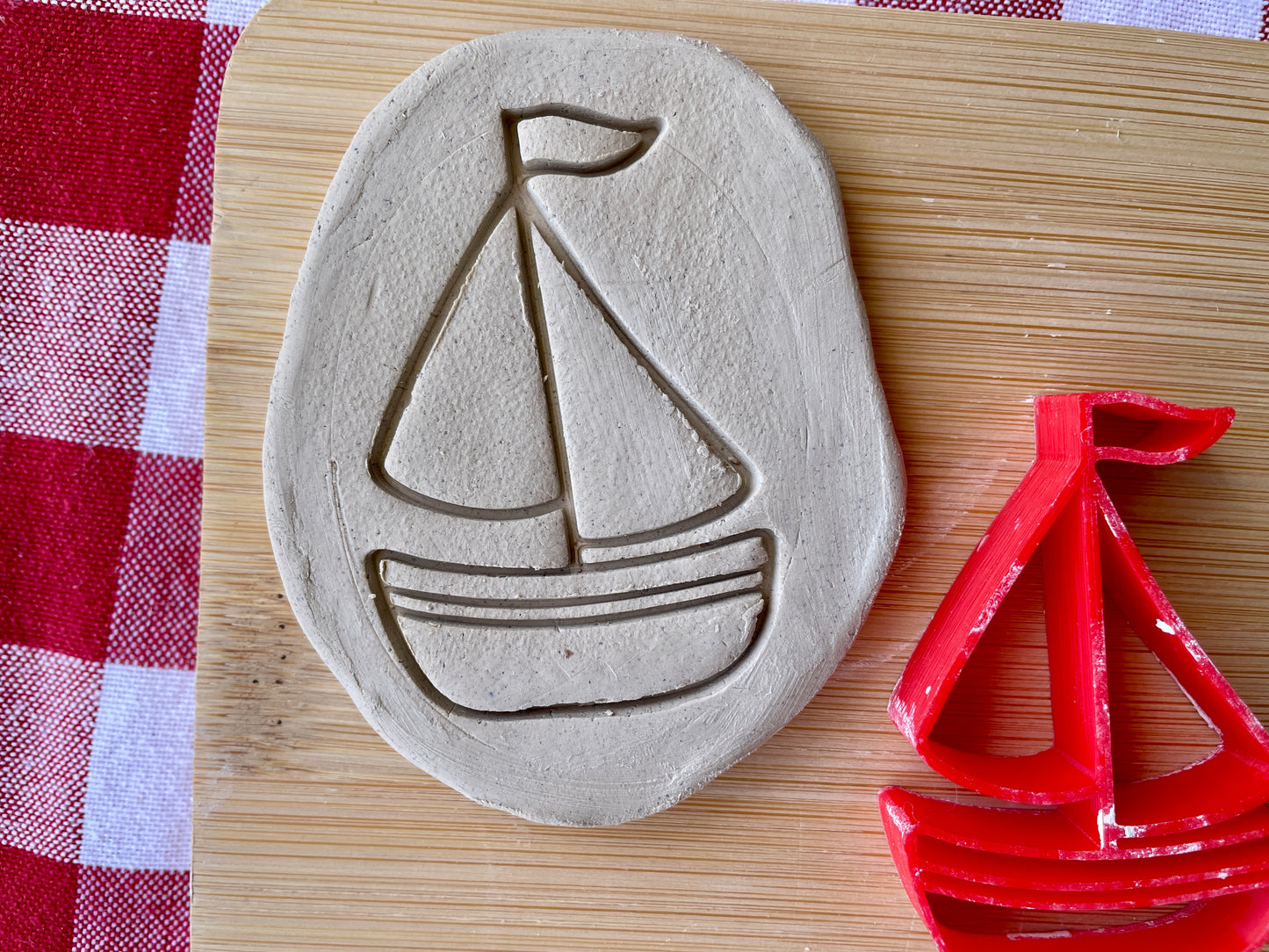 Sailboat Pottery Stamp - April 2026 - Beach Themed Mystery Box, multiple sizes available