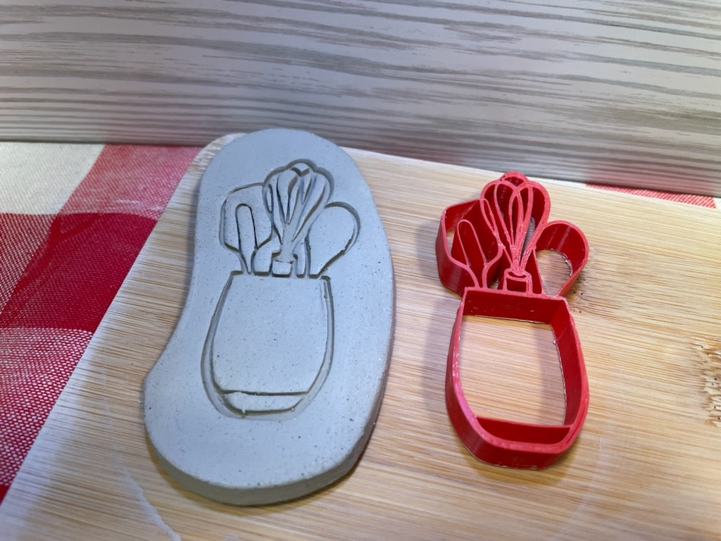 Utensil holder, whisk pottery stamp - December 2023 mystery box, plastic 3d printed, multiple sizes available