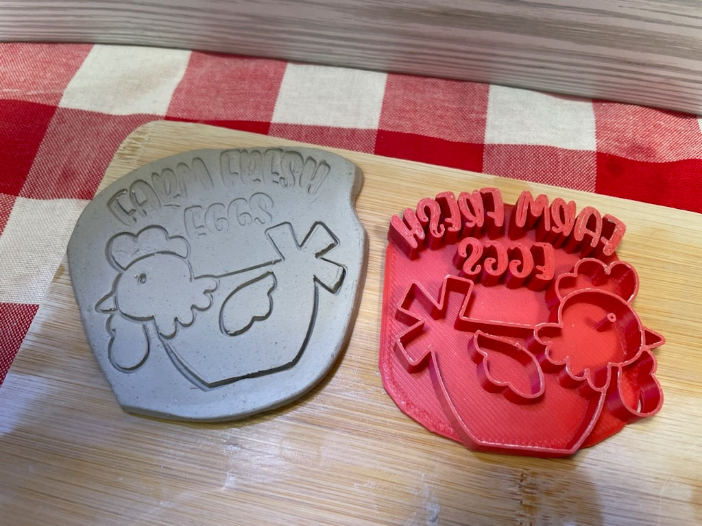 Chicken "Farm Fresh Eggs" word stamp - December 2023 mystery box, plastic 3d printed, multiple sizes available