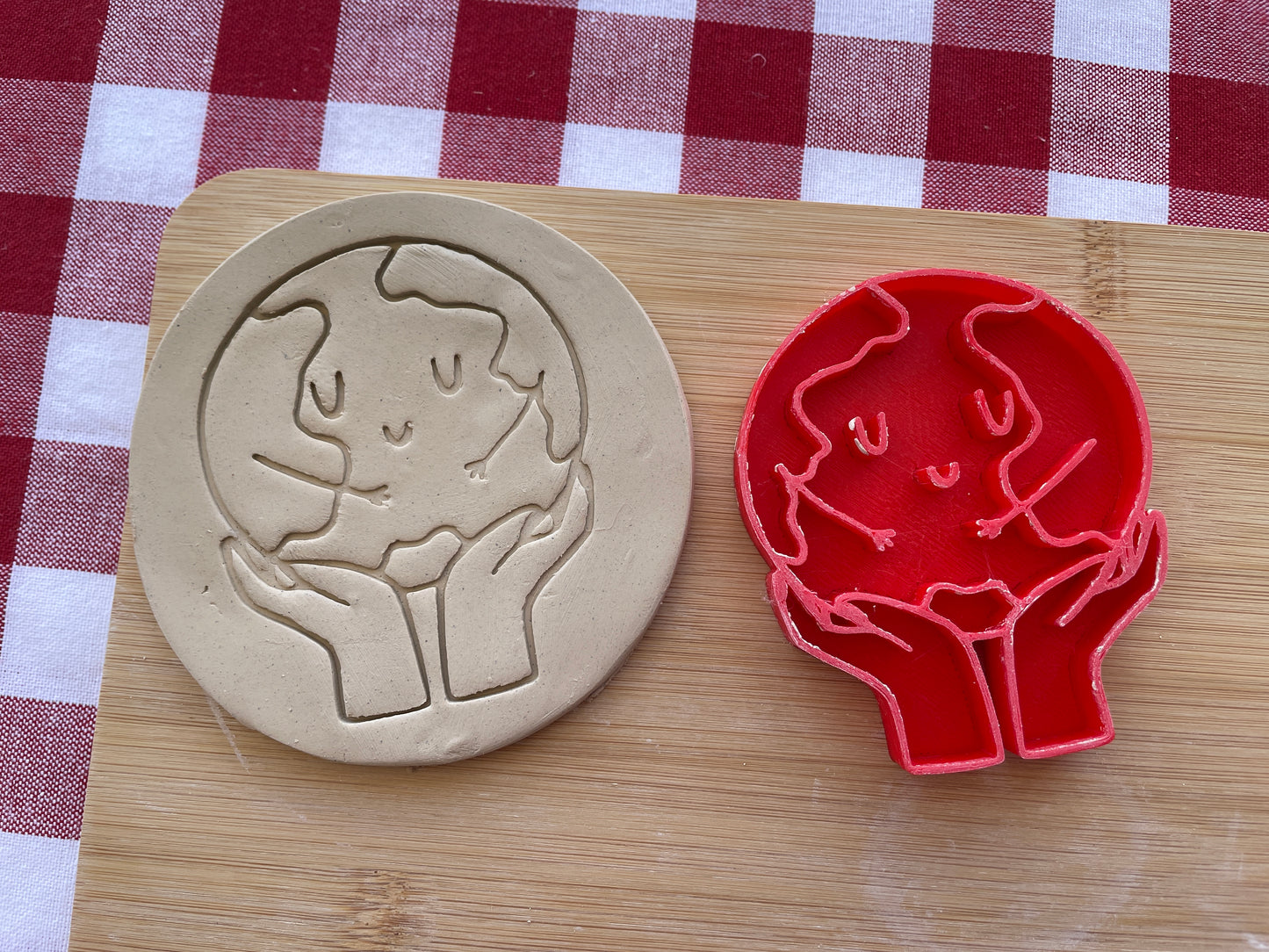 Earth in Hands Pottery Stamp - Earth themed March 2025 Mystery Box, multiple sizes available