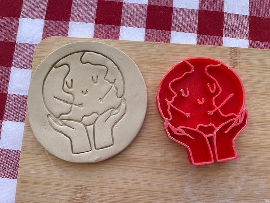 Earth in Hands Pottery Stamp - Earth themed March 2025 Mystery Box, multiple sizes available