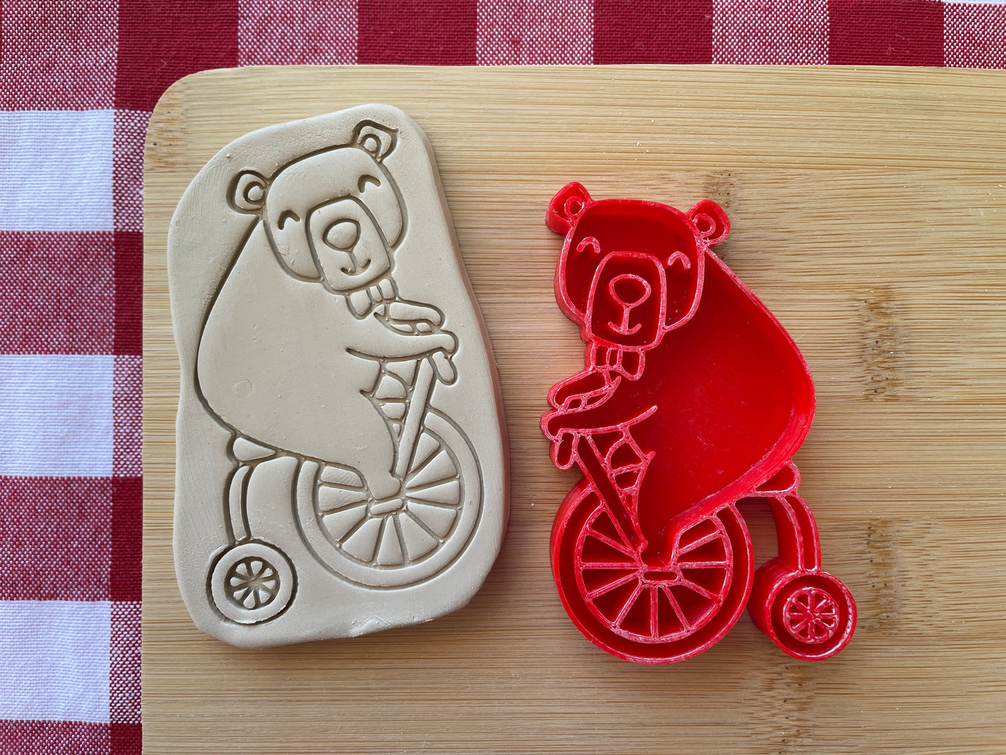 Bear on a Bike - Pottery Stamp - June 2025 - Circus Themed Mystery Box, multiple sizes available