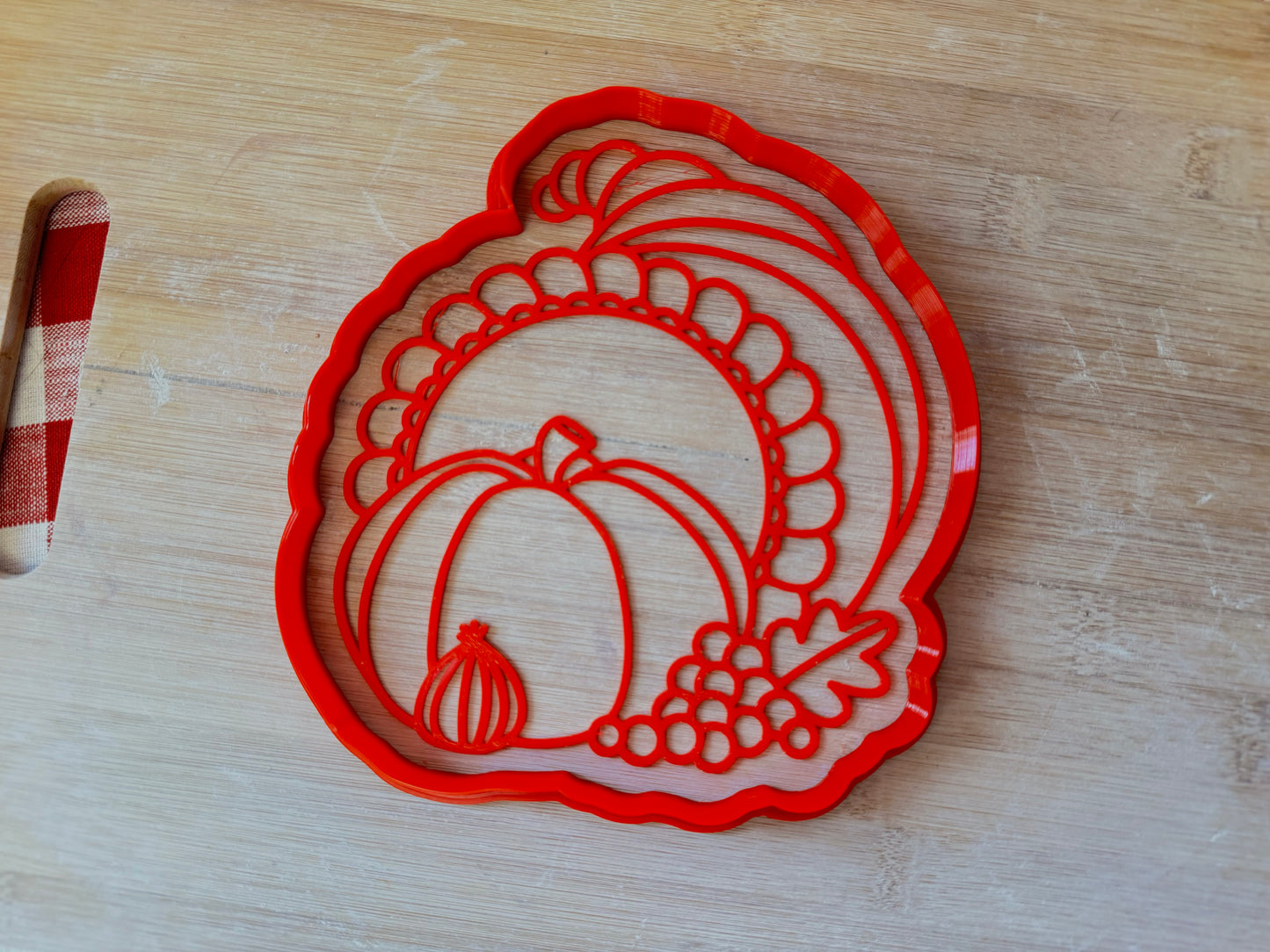 Cornucopia Design, Pottery Stamp or Stencil w/ optional cutter - plastic 3d printed, multiple sizes