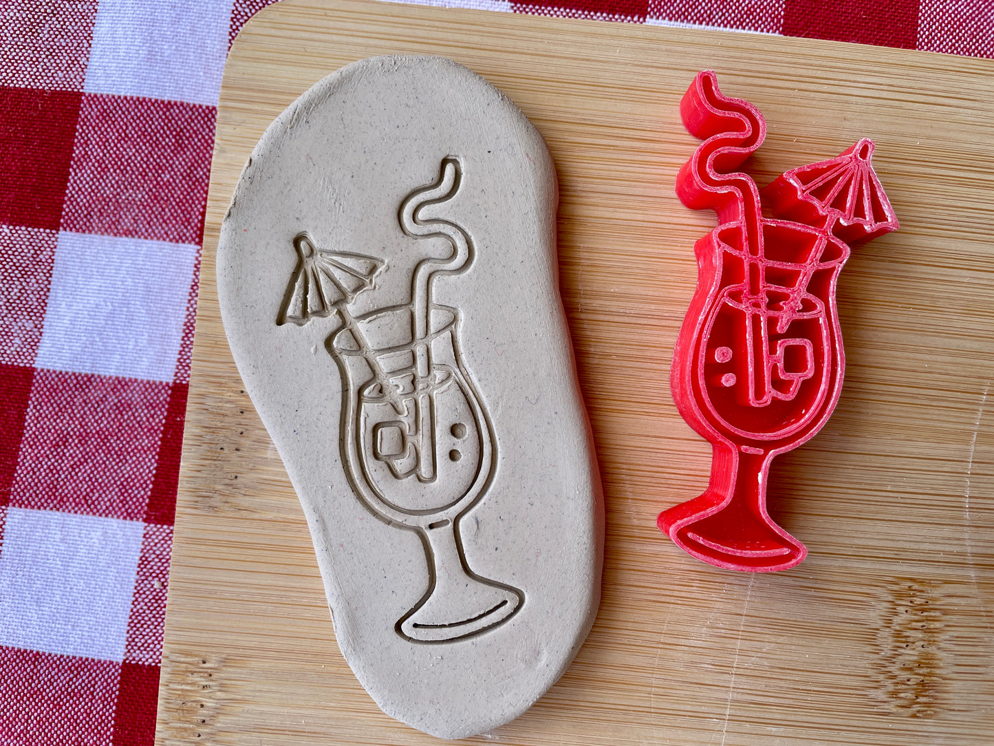 Cocktail Drink with umbrella and straw Pottery Stamp - April 2026 - Beach Themed Mystery Box, multiple sizes available