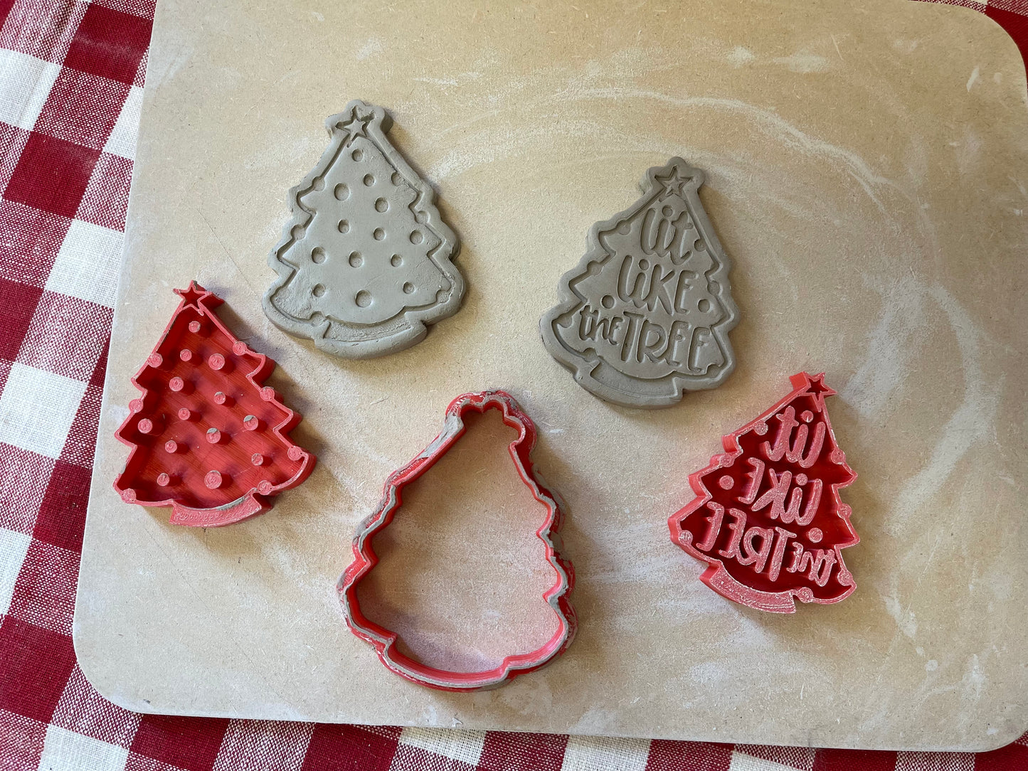 "Lit like the Tree" or plain Christmas tree pottery stamp w/ optional ornament cutter - Pottery Tool, plastic 3d printed, multiple sizes available
