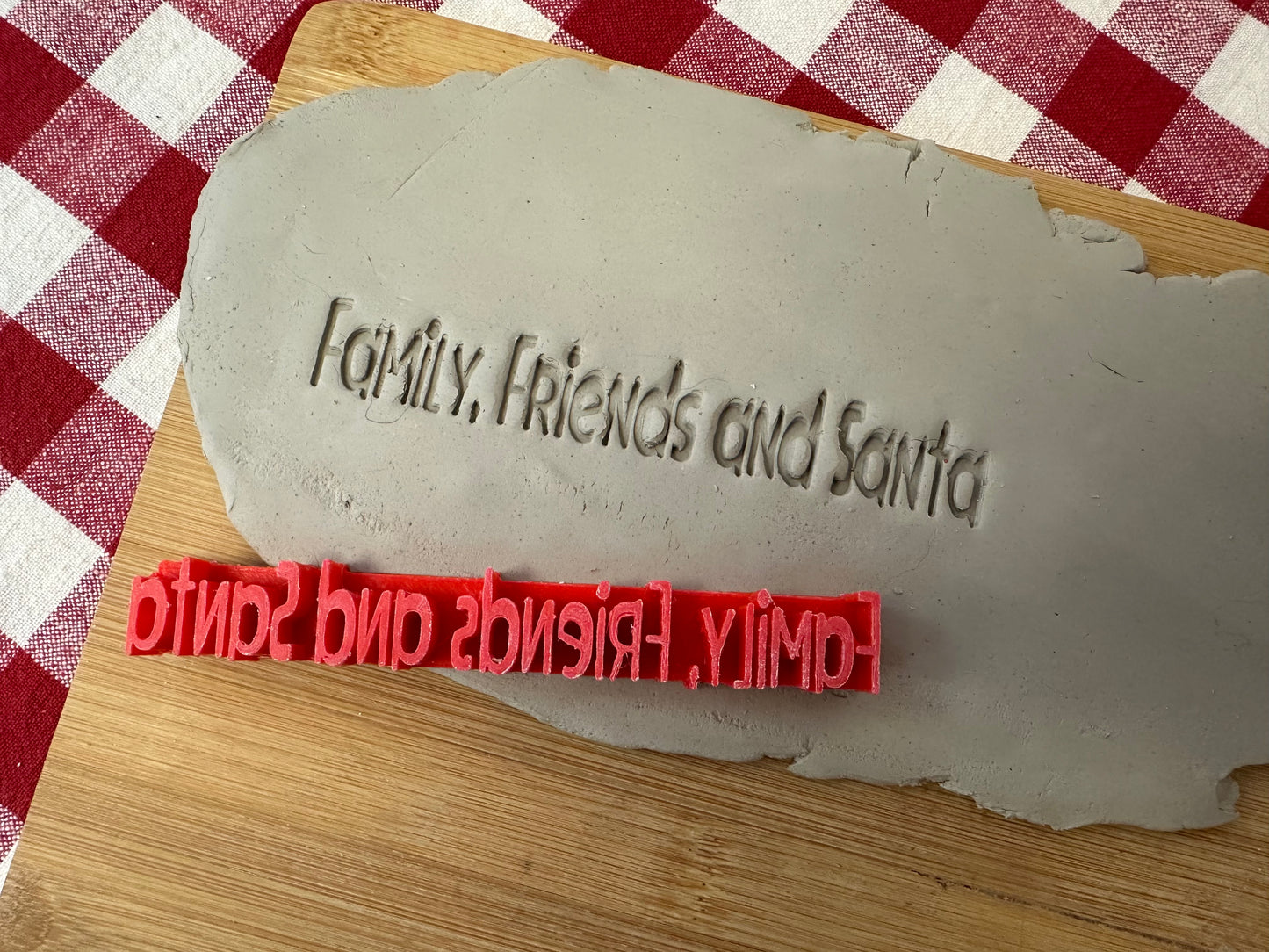( Welcome ) "Family, Friends and Santa" word stamp, Add on stamp for Welcome sign - Pottery Tool, plastic 3d printed, multiple sizes available