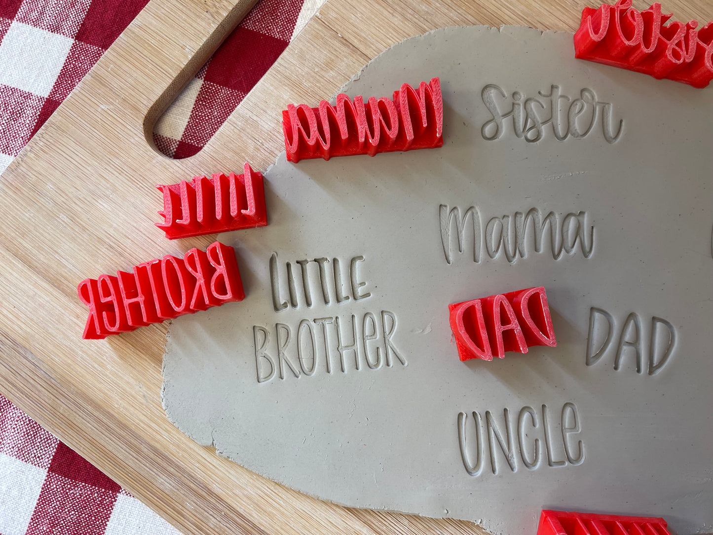 Family Word Stamps - Mother, Father, Sister, Brother, etc, 3D Printed, each