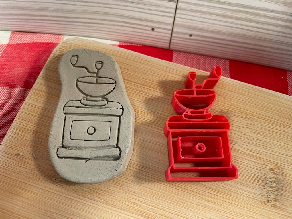 Coffee Grinder Pottery Stamp - December 2023 Mystery Box, Plastic 3D printed, multiple sizes available