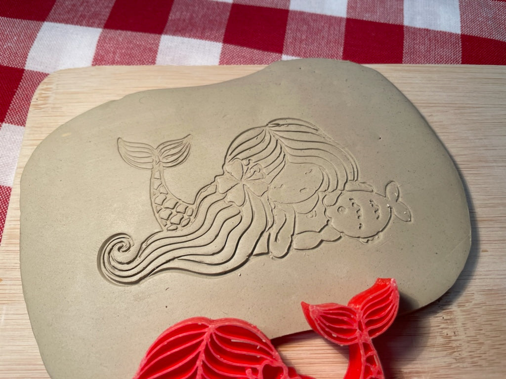 Mermaid pottery stamp, from the May 2024 Girls mystery box, 3d printed, multiple sizes available